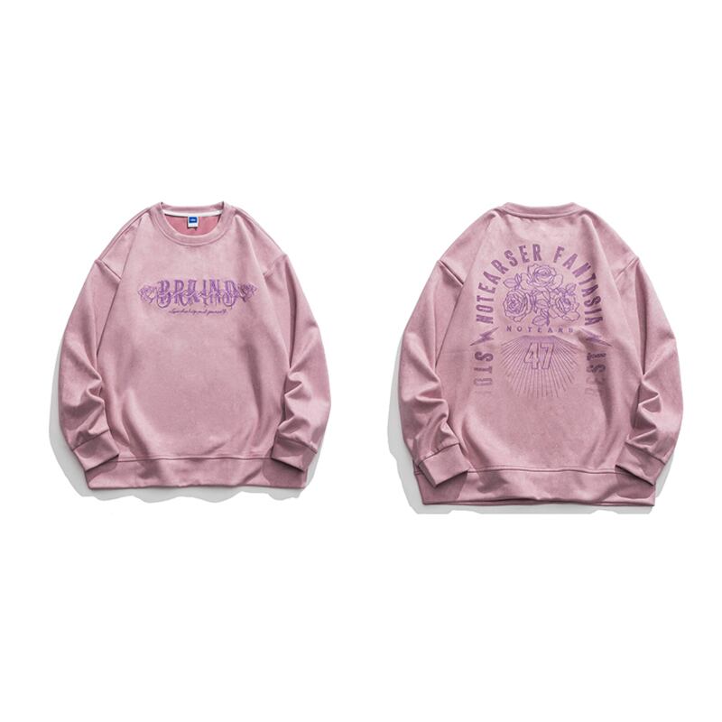 [Satoru Series]★Tops★ 3color Sweatshirt Embroidery Rose Unisex Men's Gray Apricot Pink