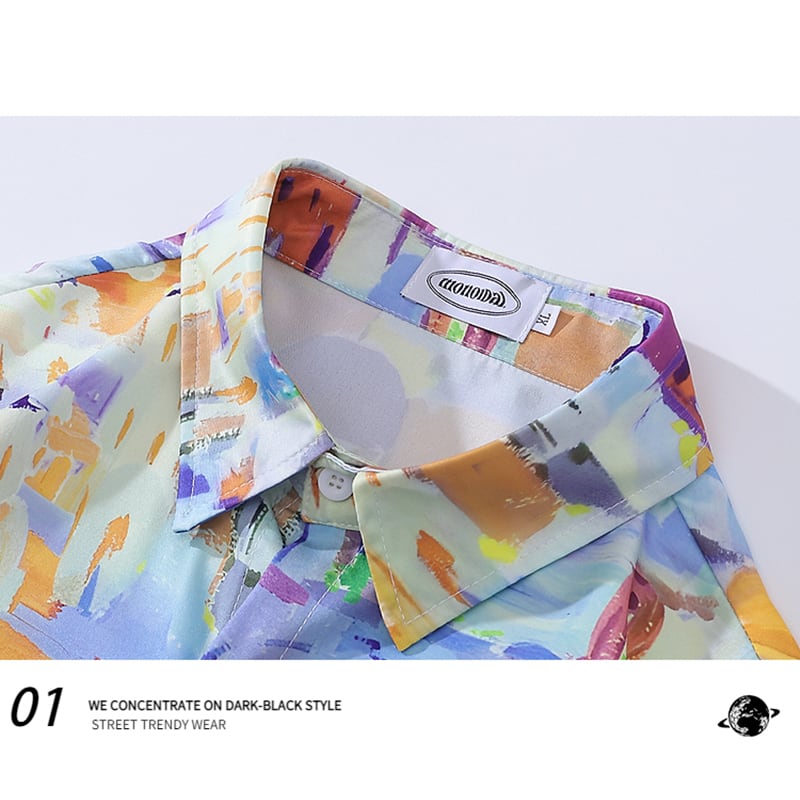 [MOISHE TIDE Series]★Shirt★ 2color Tops, Long Sleeve Shirt, Floral Shirt, Unisex, Men's, Graffiti, Color