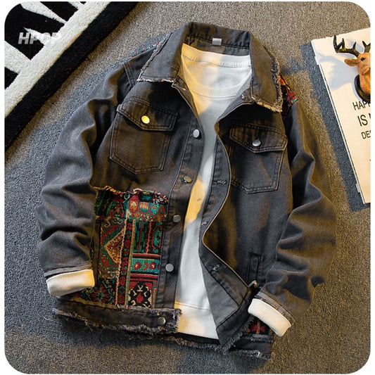 [HPCP Series] ★Jacket★ Denim Jacket Jeans Unisex Men's Switching Ethnic Style