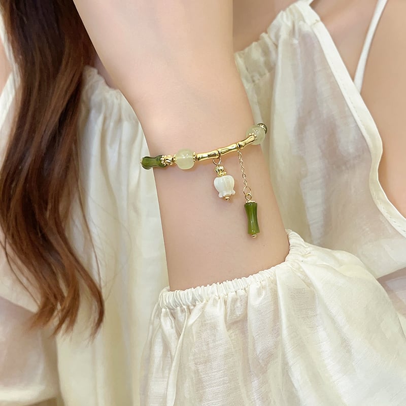 [GULIYA Series]★China Style Bracelet★ Bracelet Accessory Women's Bamboo Fringe Flower Improves Temperament Green