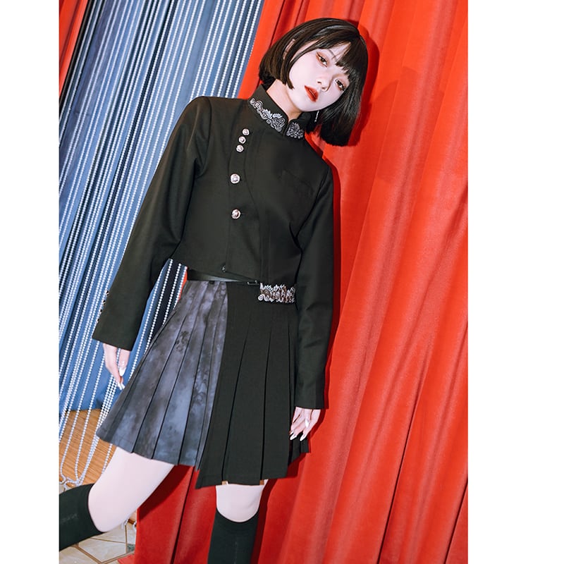 ✿New item! [Kokaisha --- Kaiten Series] ★China style outerwear★ Blazer, short length, embroidery, easy to match, black, black