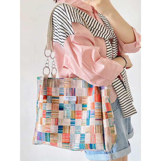 [JaneBeauty Series]★Bag★ Shoulder Large Capacity Graffiti Print Commuting Office Lady Date School Plaid Pattern Graffiti Color