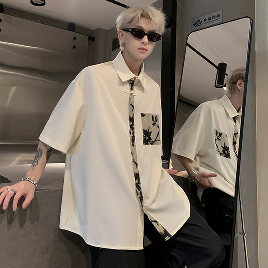 [XGY series] ★Chinese style tops★ 2 colors Shirts Short sleeve shirts Unisex Men's Large sizes Switching