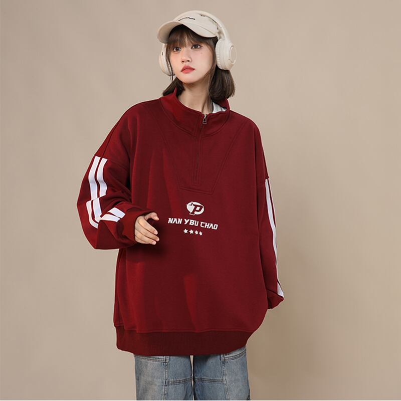 [Fujiiman Series] ★Tops★ 3color POLO shirt sweatshirt unisex men's vertical striped striped pattern red white black