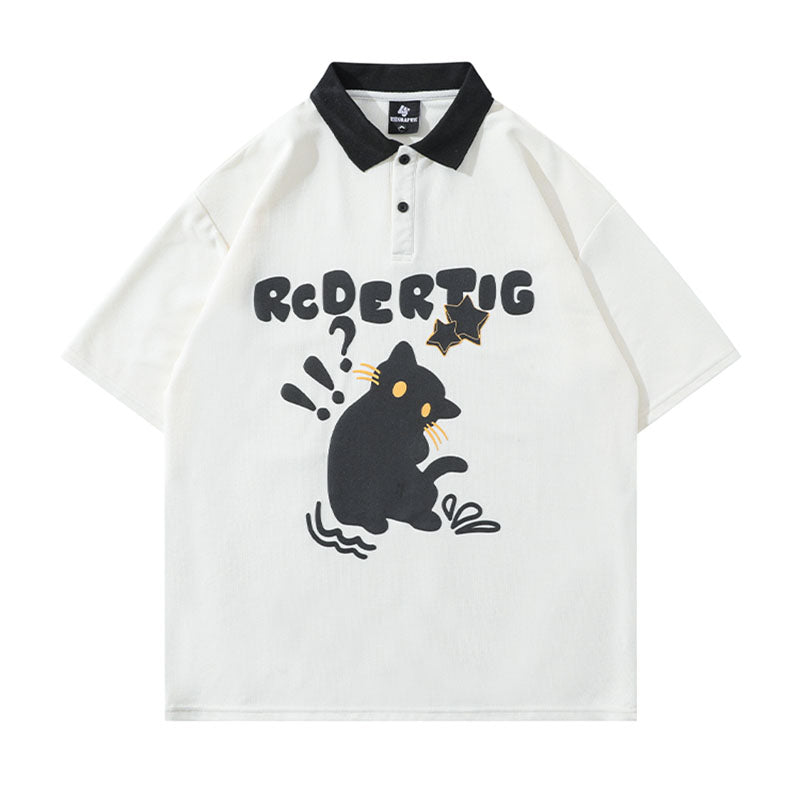 [BUNACC Series] ★POLO shirt★ 2 colors Tops Short sleeve Unisex Men's Cat White Green