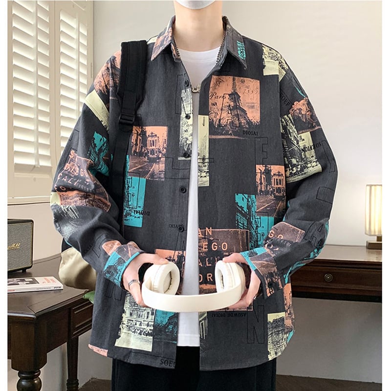 [ZUOFEILI Series]★Shirt★ 2color Tops Long Sleeve Shirt Unisex Men's Stylish Print