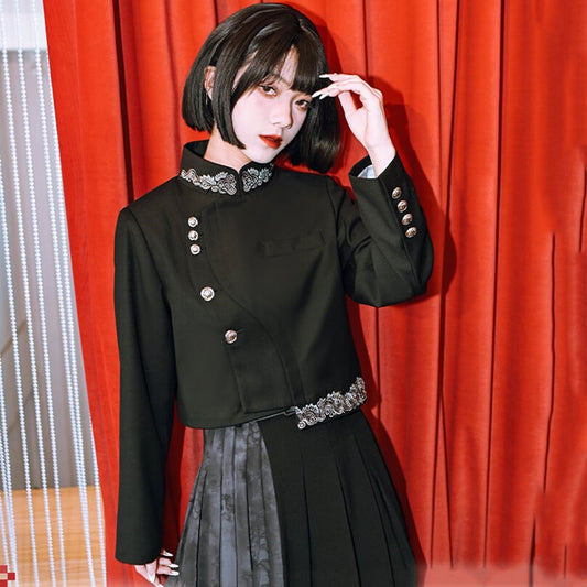 ✿New item! [Kokaisha --- Kaiten Series] ★China style outerwear★ Blazer, short length, embroidery, easy to match, black, black