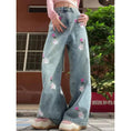 Load image into Gallery viewer, [LIJIANG Series]★Denim pants★Bottoms Trousers Gaucho pants Embroidery Rabbit Rabbit Floral pattern Blue Blue
