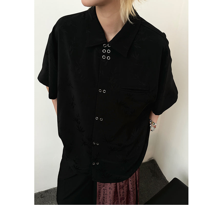 [Sameuoo Series] ★Chinese-style top★ Shirt, short sleeves, stylish design, black, casual, easy to match