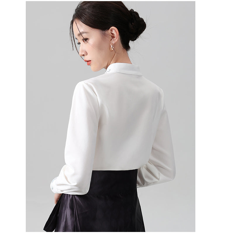 [AIIF Series]★Chinese Style Tops★ 2color Long Sleeve Shirt Chinese Clothes Easy to Match Shirt Black White