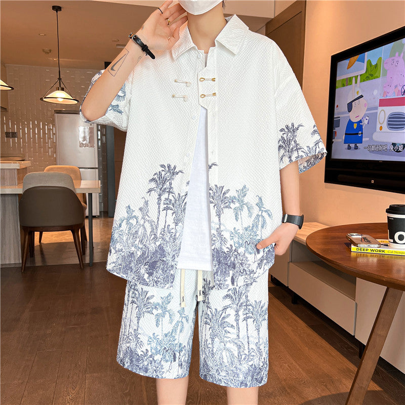 [WUSHE Series] ★Chinese style set up★ 3 colors Shirt + shorts Unisex Men's Large size Cool