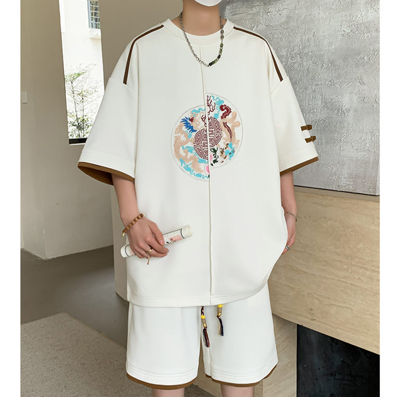 [WUSHE Series] ★Chinese style set up★ 3 colors Shirt + shorts Unisex Men's Large size Cool