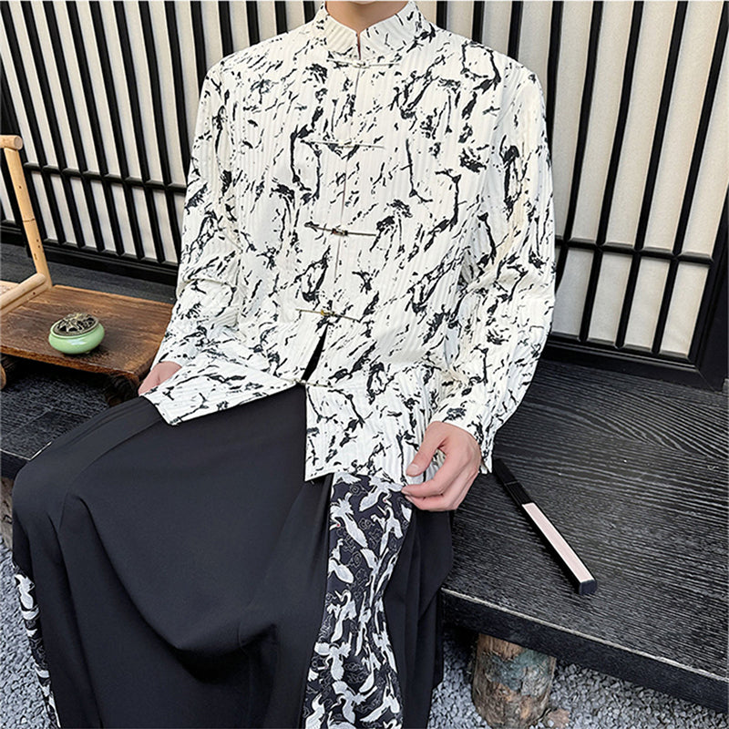 [Illustrated series]★China style shirt★Long sleeve shirt tops Ink pattern Unisex Men's Retro Casual