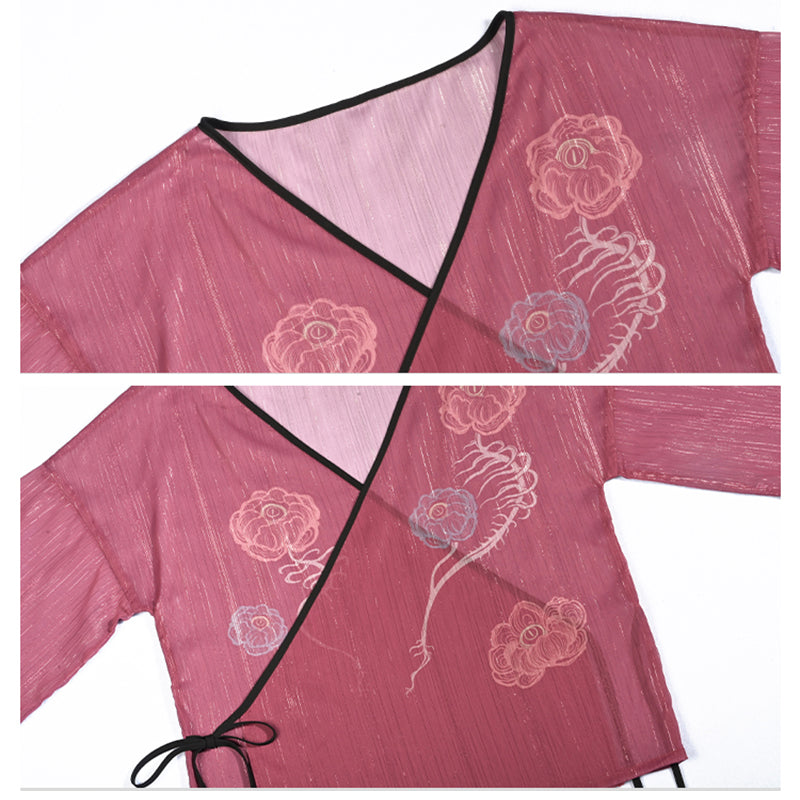 [Kogaesha---Flower Bone Series] ★Chinese-style tops★ 2 colors Thin outerwear Sun protection V-neck White Red