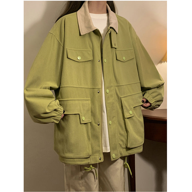 [SENSU Series]★Jacket★ 3color outerwear unisex men's corduroy green beige coffee color