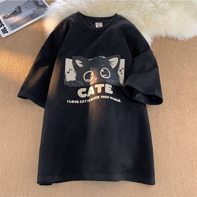 【PPGシリーズ】★Tシャツ★ 5color トップス 半袖 男女兼用 メンズ 大きいサイズ スエード 猫 ねこ ネコ 猫柄