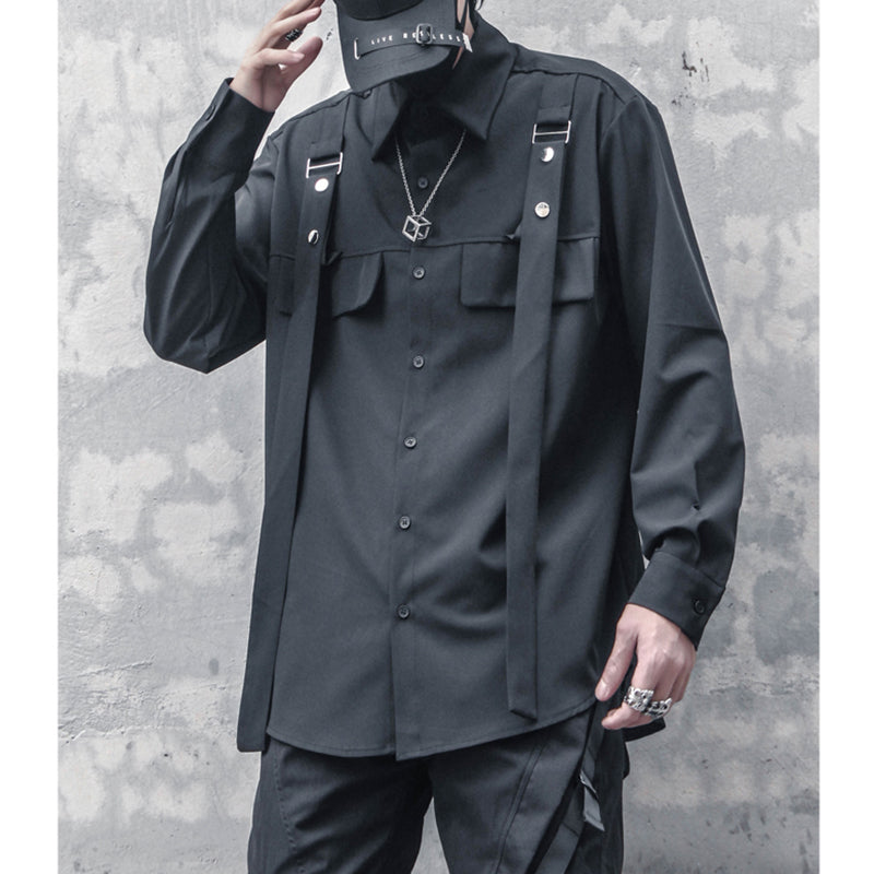 [WL Series]★Shirt★ Tops, long sleeve shirt, unisex, men's, black, Harajuku style, cool