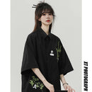 [SENSU series] ★Chinese style shirt★ 2 colors Tops Short sleeve shirt Unisex Men's Large size Panda Bamboo Embroidery Cool Summer clothes Black White