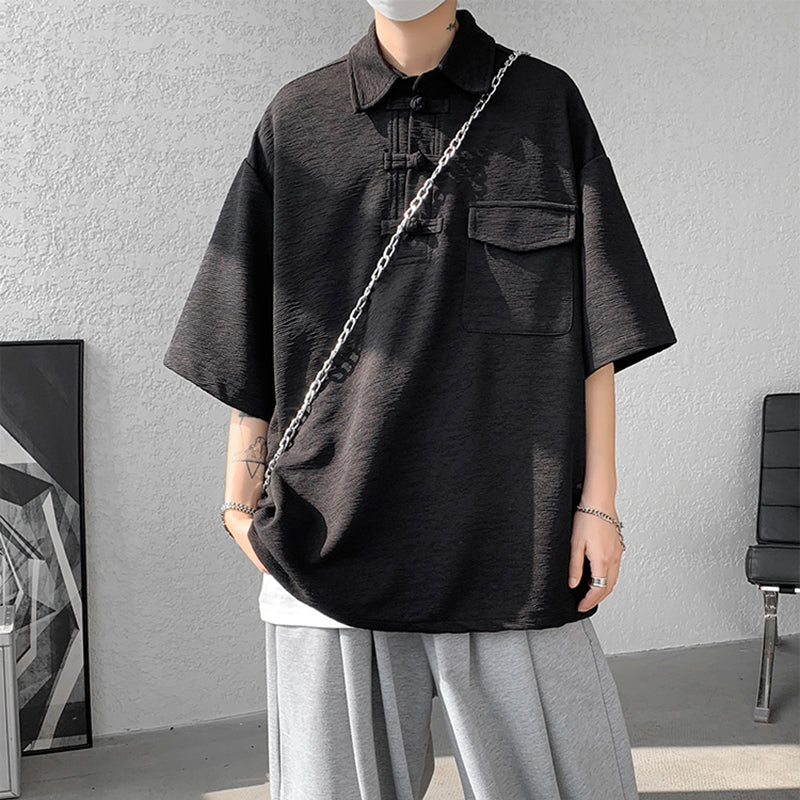 [BIGEMAN Series] ★China style tops★ 2color shirt, bamboo pattern, bamboo, short sleeves, unisex, men's, large size, black white