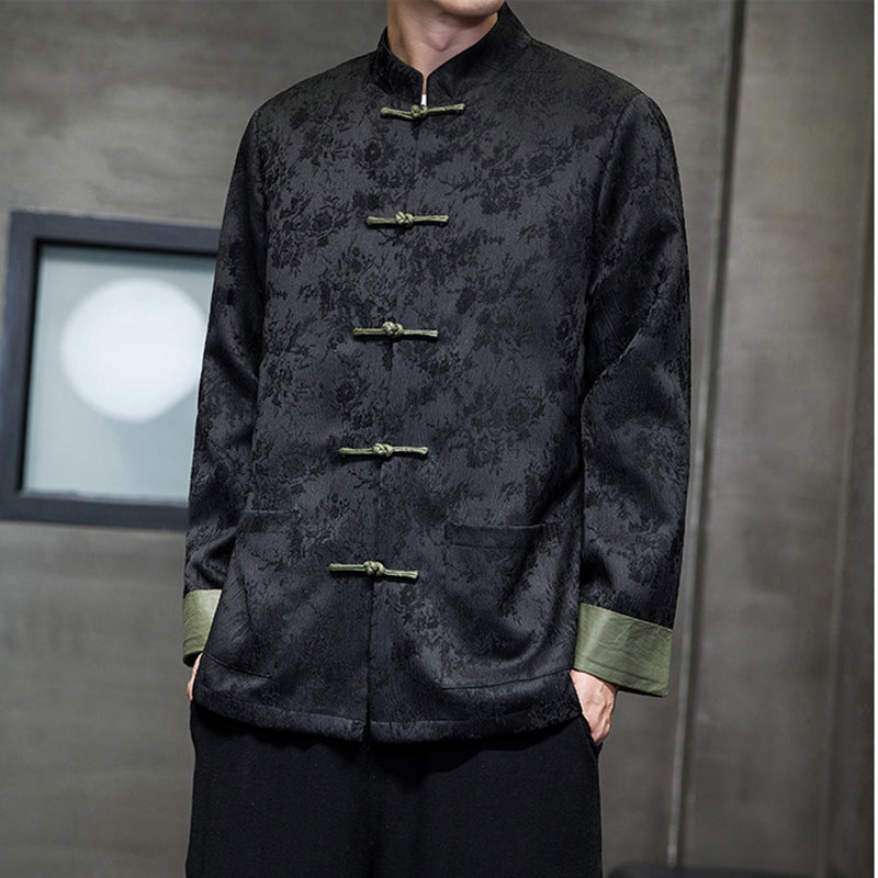 [JUNYI Series]★China style outerwear★Shirt outerwear, unisex, men's, large size, switching color scheme, black, black