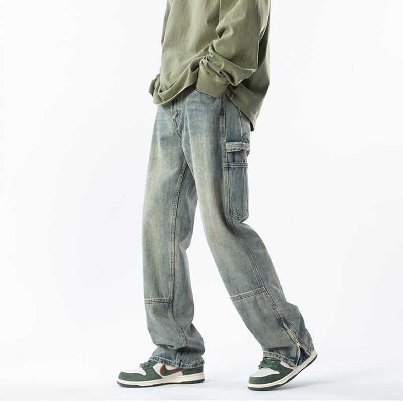 [V37 Series]★Pants★ 2color Denim Pants Bottoms Unisex Men's Simple Black Blue