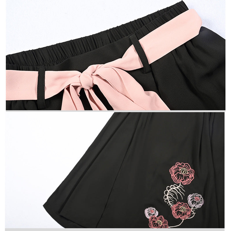 [Kokaisha Series] ★China style pants★ Chiffon gaucho pants Spring/Summer Loose Black Black SML XL