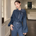 Load image into Gallery viewer, [YIHAO Series]★Shirt★ Tops Long Sleeve Shirt Women's Ribbon Denim Jeans Blue Blue
