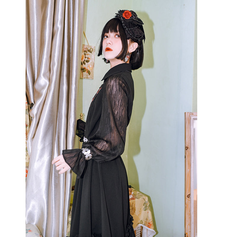 [Kokaisha---Hanabone Series] ★Chinese-style dress★ Long dress, unique, original, embroidered, puff sleeves