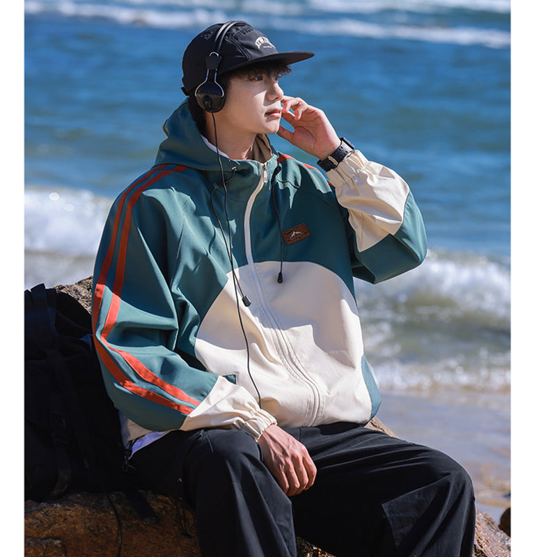 [V37 Series] ★Jacket★ 3color outerwear, unisex, men's color scheme, casual, easy to match, hat included