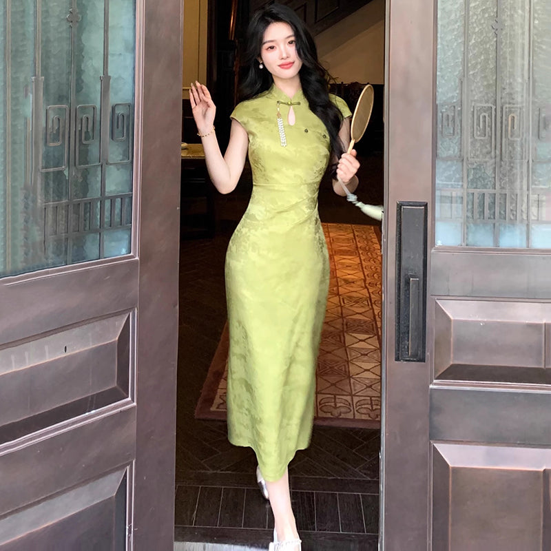 [XJJ Series] ★Chinese Dress★ Chinese-style dress, sexy, slimming, for women, improves your personality, green