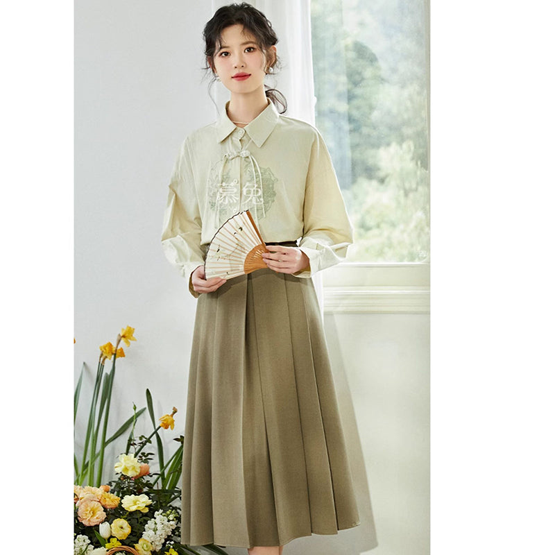 [MUTU Series]★China Style Shirt★ 2color Tops Long Sleeve Shirt Embroidery Women's Chinese Clothing Improves Temperament