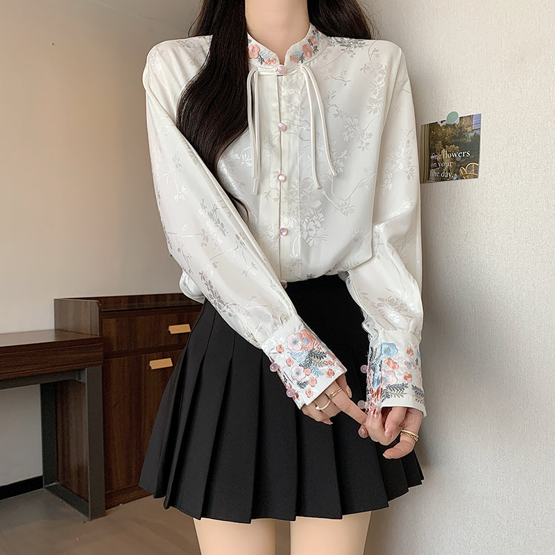 [PYY Series]★China Style Tops★ Shirt Embroidered Long Sleeve Shirt Improves Temperament Women's Large Size