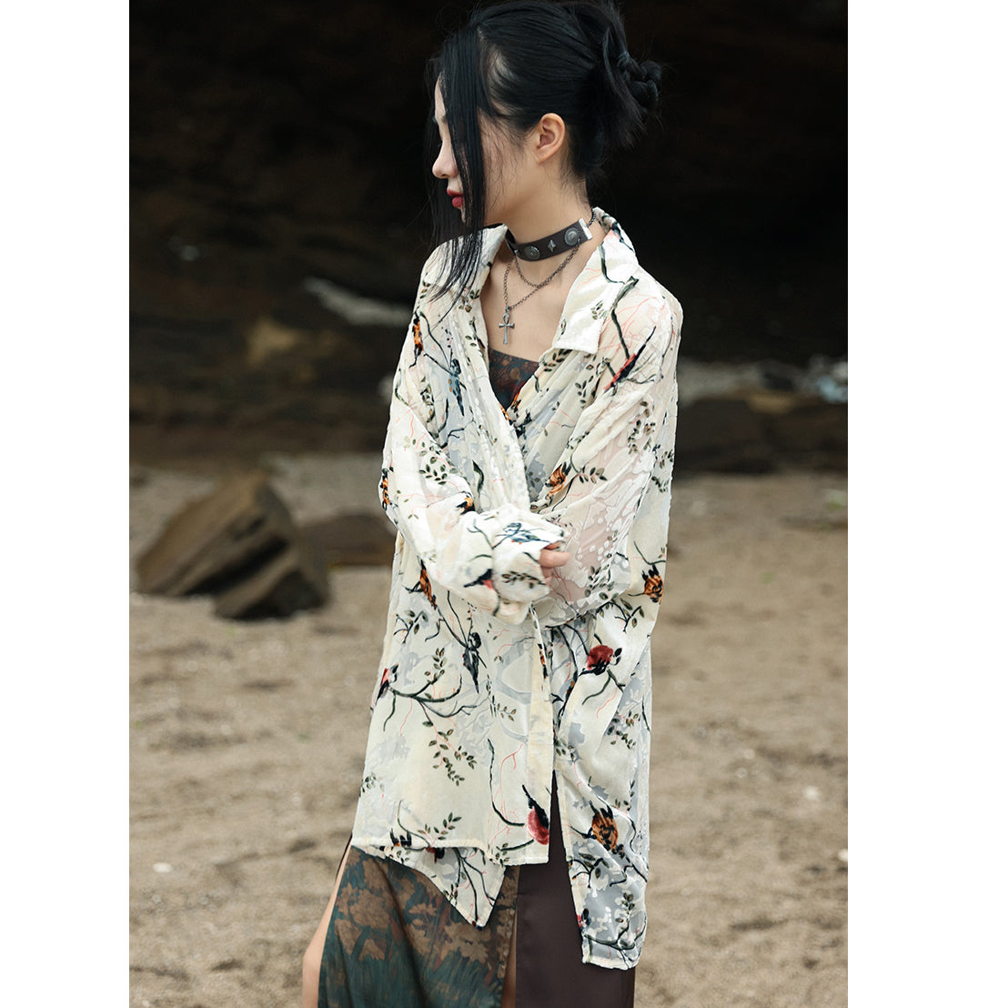 [Daiseiryuu 4 Series] ★Chinese-style tops★ Outerwear, shirts, long-sleeved shirts, sun protection, Chinese clothing, gray