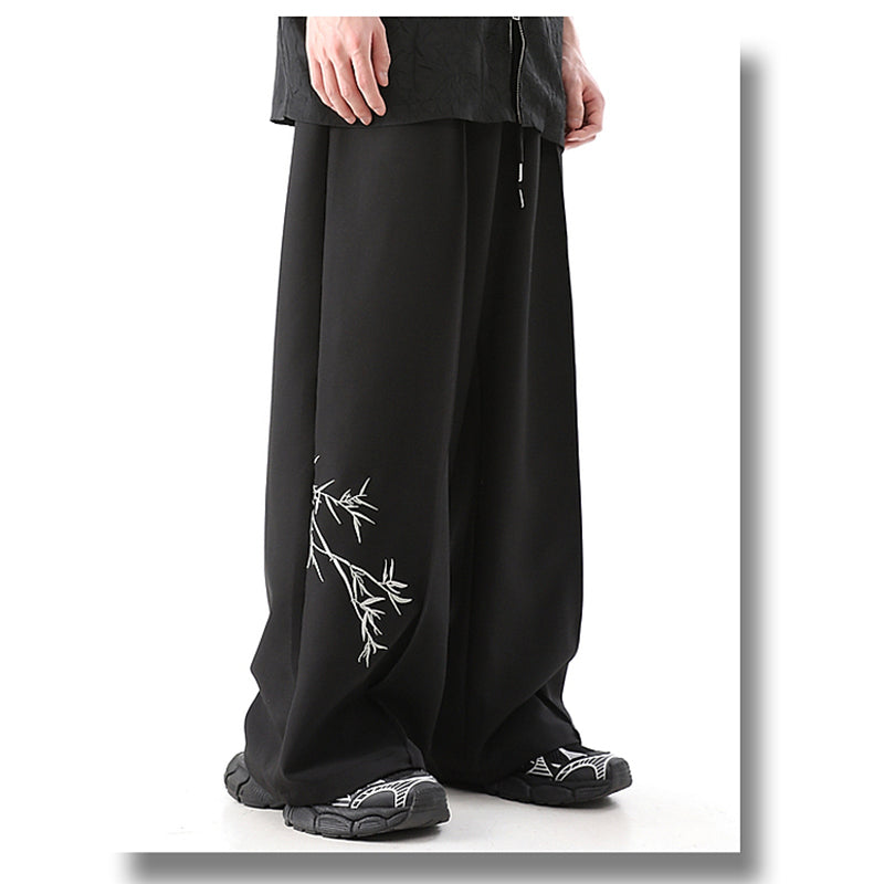 [Illustrated series]★China style pants★Bottoms China button black black unisex men's casual pants