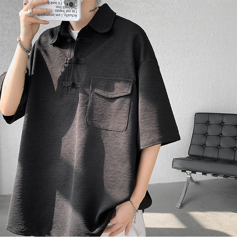 [BIGEMAN Series] ★China style tops★ 2color shirt, bamboo pattern, bamboo, short sleeves, unisex, men's, large size, black white