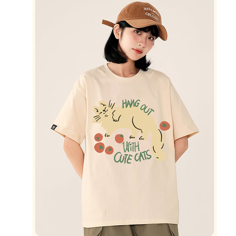 【Funkyapeシリーズ】★Tシャツ★ 9color トップス 半袖 レディース コットン 猫 ねこ ネコ 猫柄 黒 白 青 緑 赤