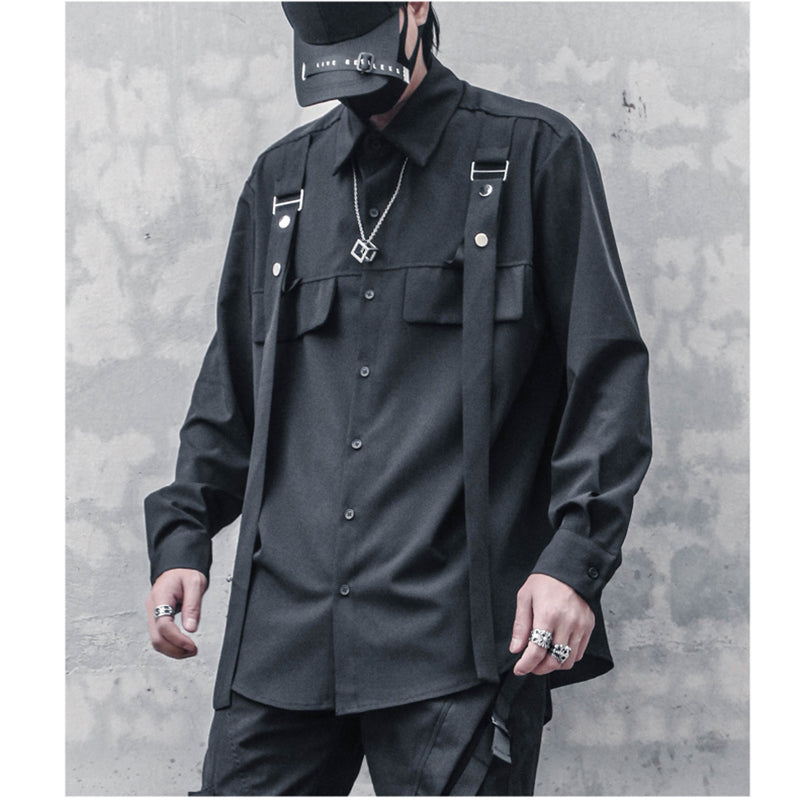 [WL Series]★Shirt★ Tops, long sleeve shirt, unisex, men's, black, Harajuku style, cool