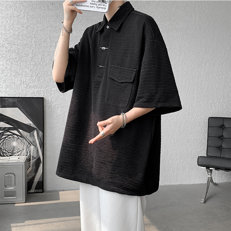 [BIGEMAN Series] ★China style tops★ 2color shirt, bamboo pattern, bamboo, short sleeves, unisex, men's, large size, black white