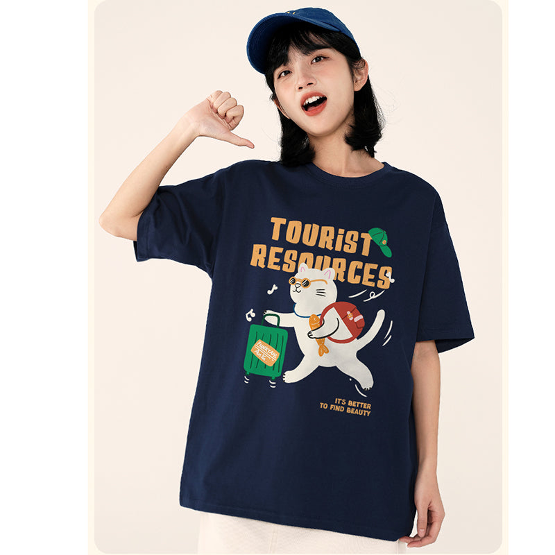 【Funkyapeシリーズ】★Tシャツ★ 6color トップス 半袖 レディース コットン 猫 ねこ ネコ 猫柄 黒 青 緑 赤