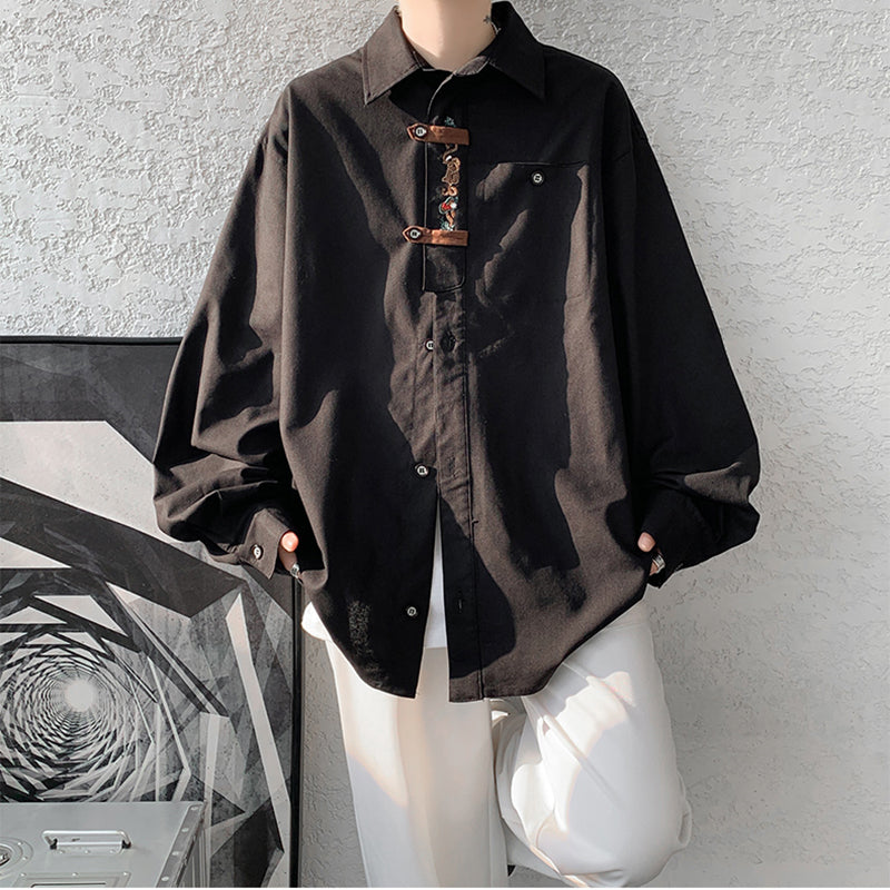 [HCM Series]★China style shirt★ 2color tops long sleeve shirt embroidery unisex men's large size