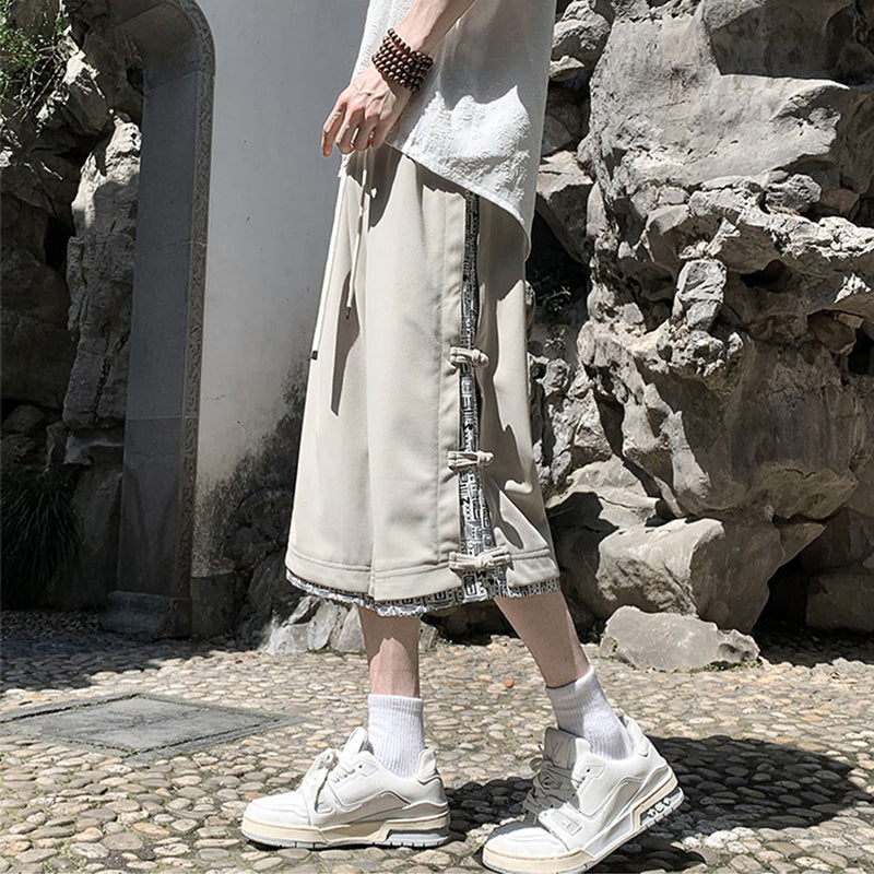 [LPZ Series] ★Chinese-style pants★ 2 colors, 7/8 length, shorts, unisex, men's, large size, fake layered