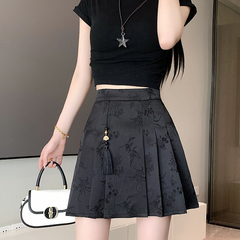 [SANMUZI Series]★China style skirt★Bottoms Mini length skirt Cute easy to match pleated skirt