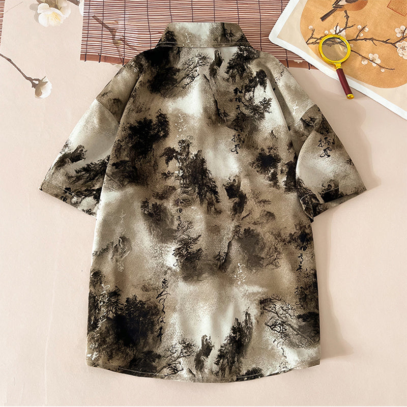 [SENSU series] ★Chinese-style tops★ 2 colors, shirt, short sleeves, unisex, men's, large size, Chinese clothing, ink-wash pattern, tie-dye