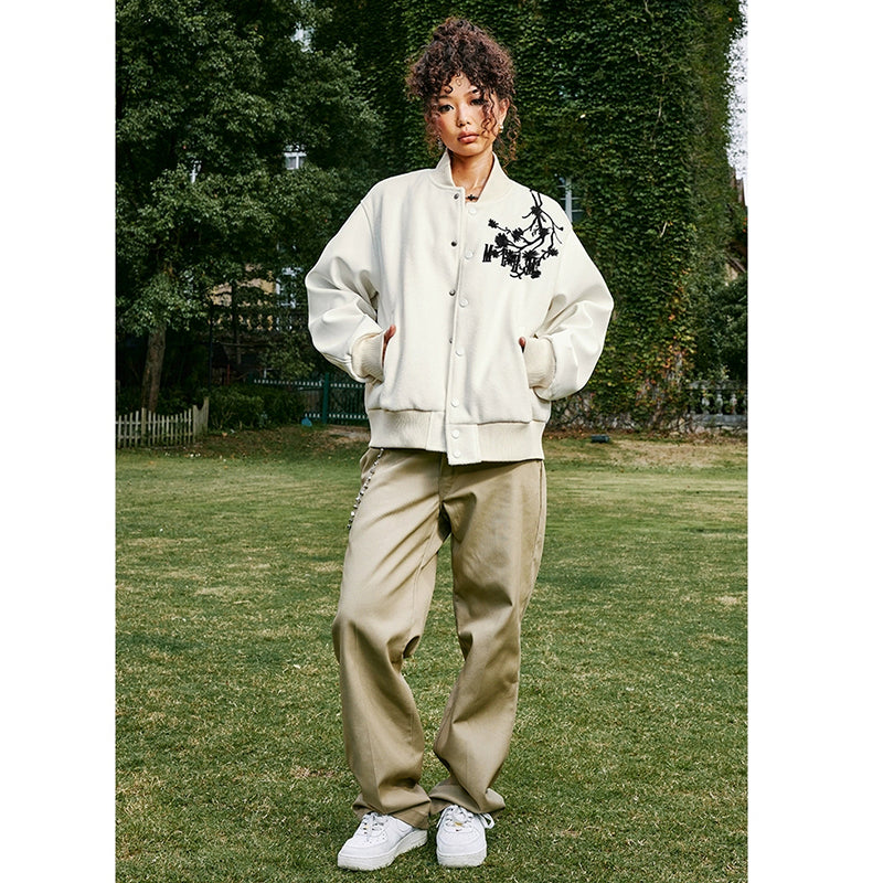 [FASHION series] ★Outerwear★ 2color embroidered stadium jacket, unisex, men's, women's, switching