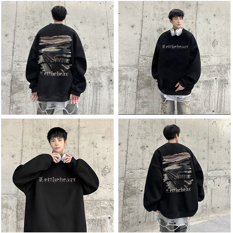 [BALENBABYS Series] ★Tops★ 4color Long Sleeve Tops Sweatshirt Unisex Men's Large Size Round Neck Black White Gray