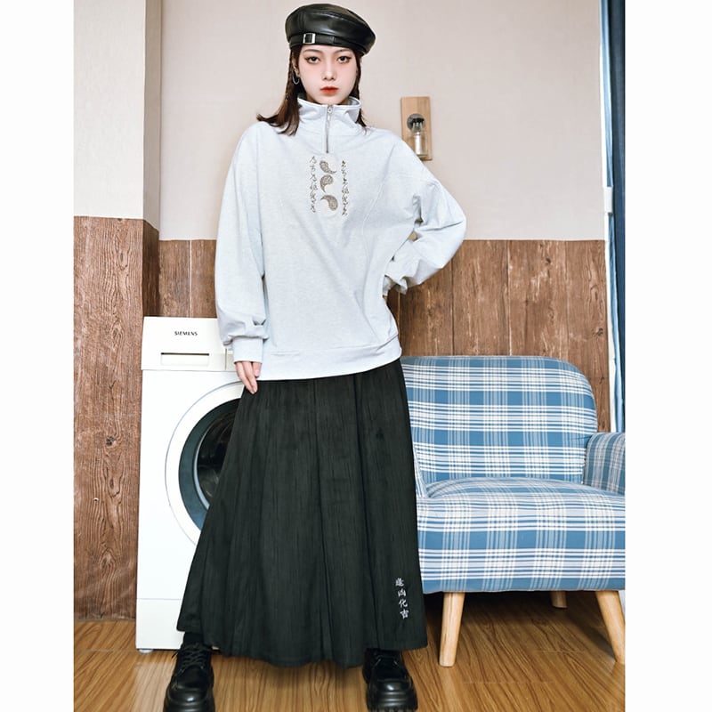 ✿New item! [Kokaisha --- Kenkon Series] ★China style tops★ 2color embroidery sweatshirt original casual gray