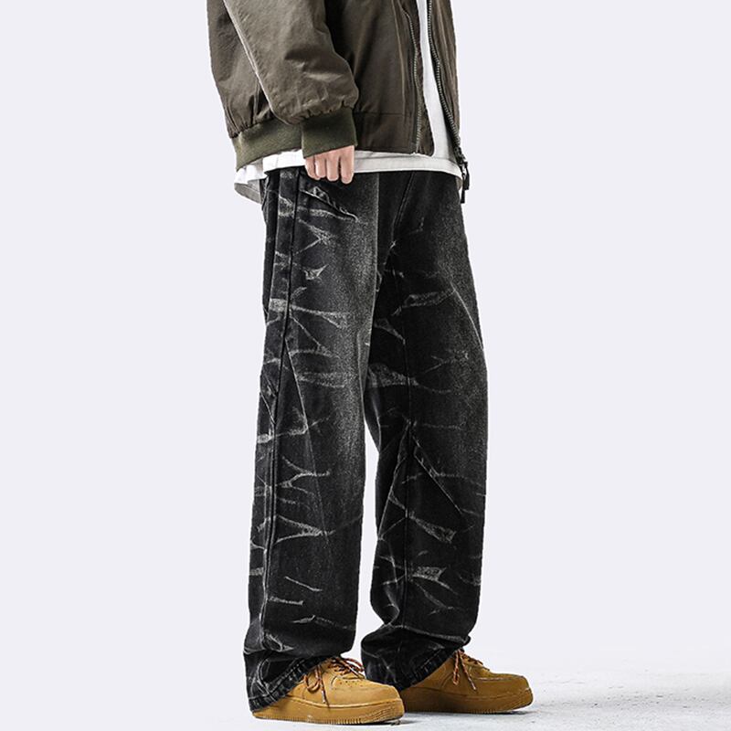 [DUFENG Series]★Denim Pants★ 2color Pants Bottoms Unisex Men's Black Blue Stylish