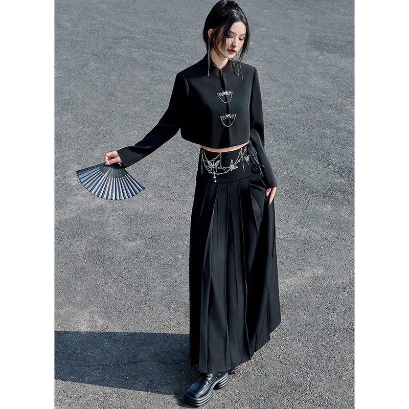 [Yunman slanted hairpin series] ★Chinese style outerwear★ Short length Chinese clothes, easy to match, slimming, black, black