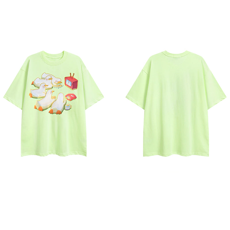 【逃離地球シリーズ】★Tシャツ★ 3color 半袖Tシャツ プリント トップス 男女兼用 メンズ S M L XL カットソー カモ アヒル コットン