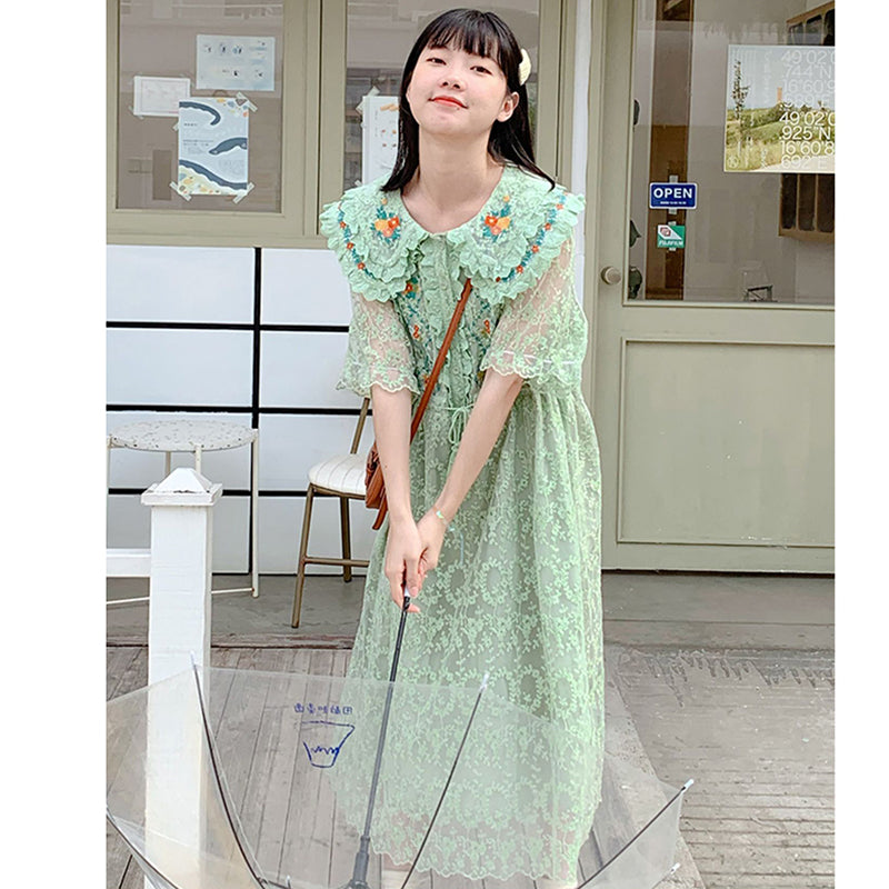 [MUCHA Series] ★One Piece★ Lace Embroidery Ladies Cute Temperament Up Date Commuting Green Green